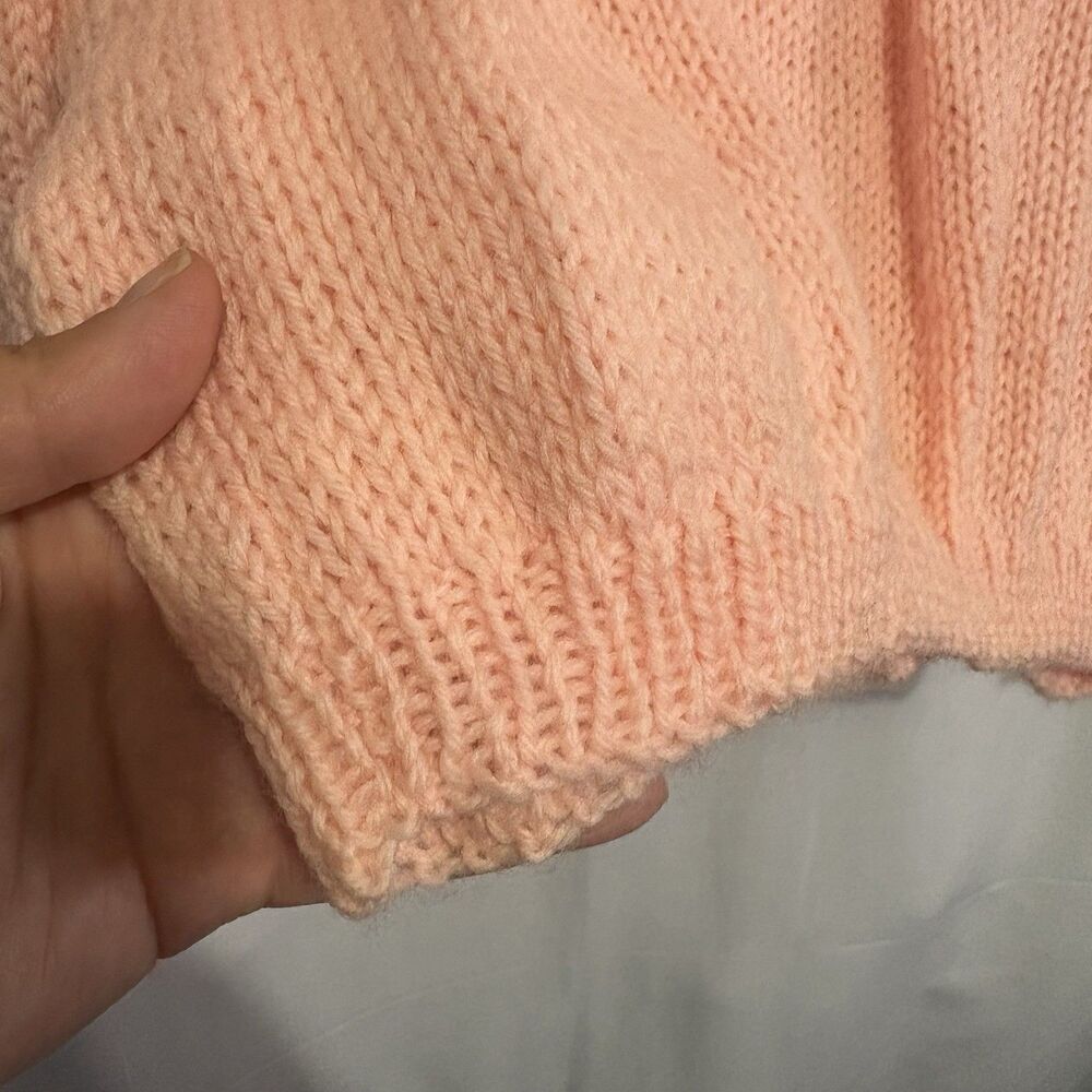 Vintage Handmade By Hazel Peach Pink Leaf Cable Knit Cardigan Cottagecore M/L - Picture 7 of 7